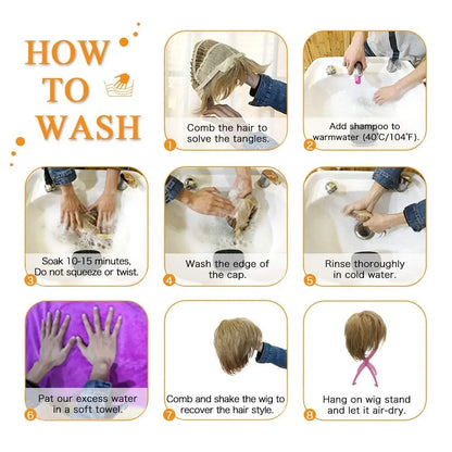 100% Remy Human Hair Wigs, Ombre Blonde Short Bob Pixie Cut Machine Made Wig with Bangs, Human Hair Natural Layered Wigs for Women