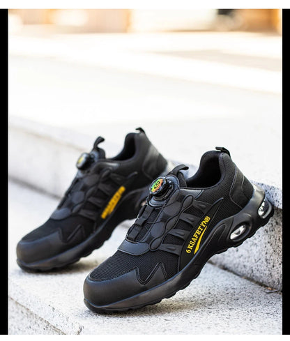 Men Rotating Button Safety Shoes, Steel Toe Work Sneakers, Indestructible Shoes, Puncture-Proof Work Boots, Air Cushion Safety Shoes