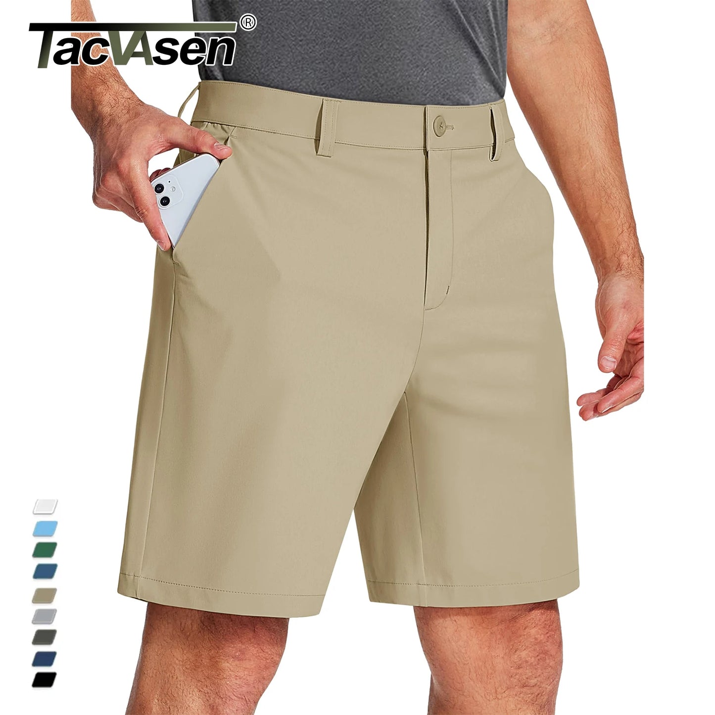 Golf Quick Dry Shorts, Men Stretch Lightweight Dress, Work Casual Shorts with 4 Pockets, Flat Front Hiking Shorts, TACVASEN
