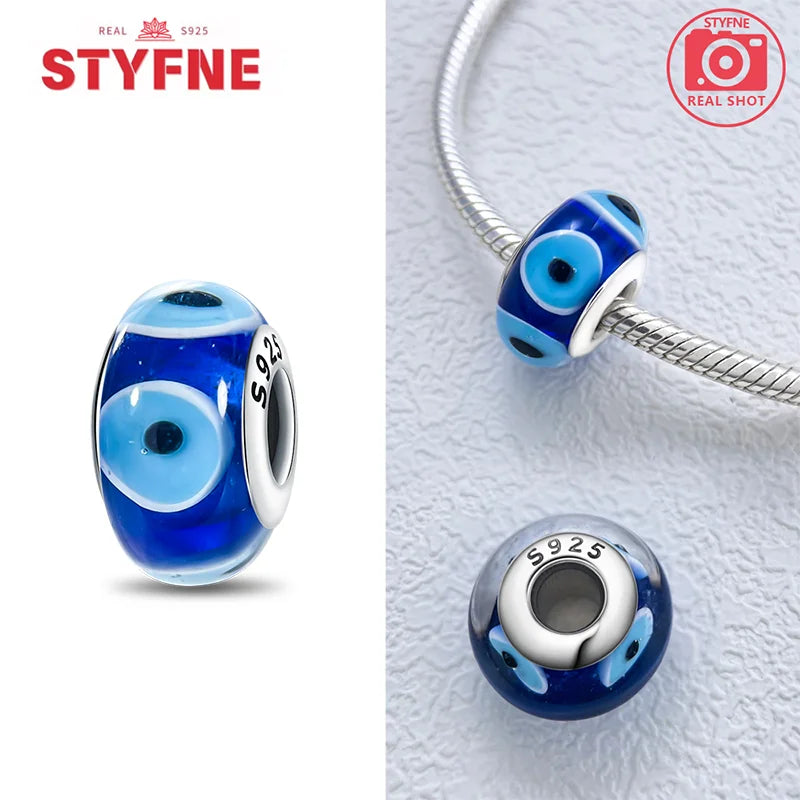 925 Sterling Silver Blue Series Crystal Enamel Murano Charm Bead Fits Original Bracelet for Women DIY Fine Jewelry Gifts