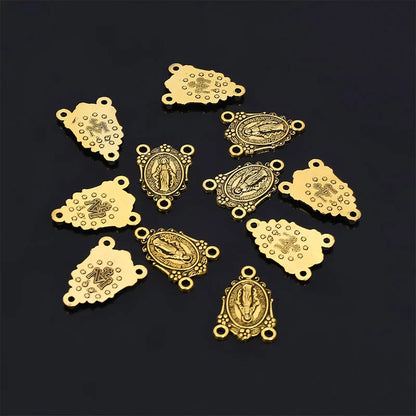 10 Pieces/Catholic Rosary Gold Plated Connector Necklace Bracelet Connector, Many Jesus Christ Statue Necklace Bracelet Triangle
