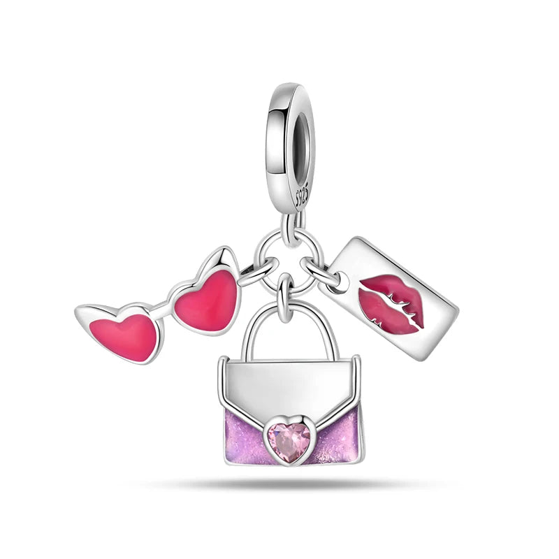 New 925 Silver Fashion Pink Princess Skirt Bag Lipstick Charms Beads Fit 3mm 925 Original Bracelet DIY Jewelry Birthday Gift