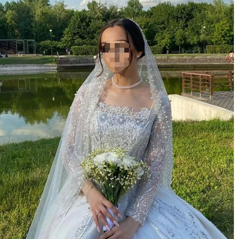 Bride Pearl Veil, Woman Ivory White, New Wedding Accessories, 1.5m Wide One Floor Cathedral Velos de Noiva, Custom Made Veil