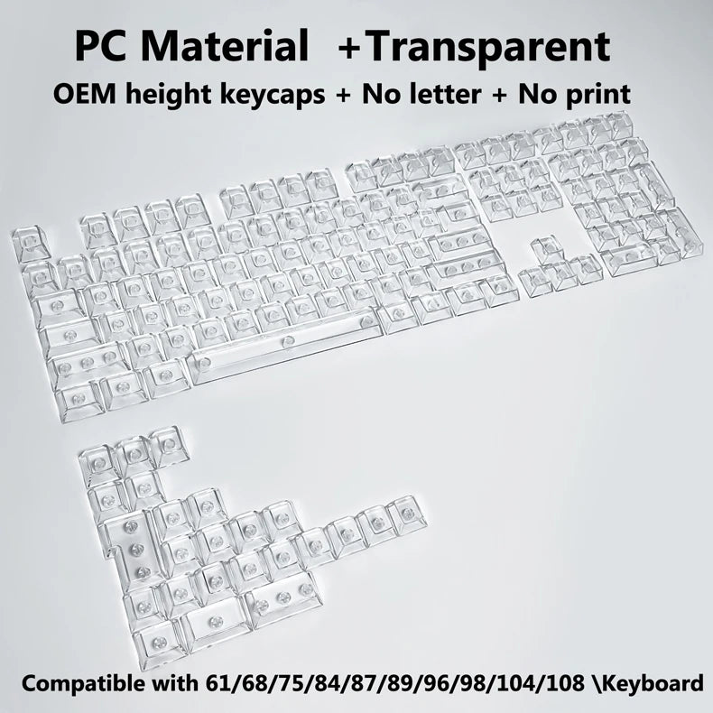 Full Sets Transparent Keycaps for Mechanical Keyboard Front/Side/None Print RGB Backlit Full/Misty Transparent Keycap 130+ Key