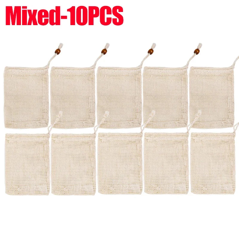 1/10PCS Hangable Soap Bags Natural Cotton Linen Foaming Soap Net Bag Body Soap Cleanser Net Bags Household Shower Cleaning Tools