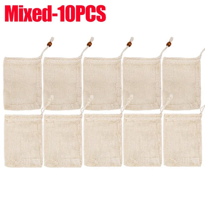 1/10PCS Hangable Soap Bags Natural Cotton Linen Foaming Soap Net Bag Body Soap Cleanser Net Bags Household Shower Cleaning Tools