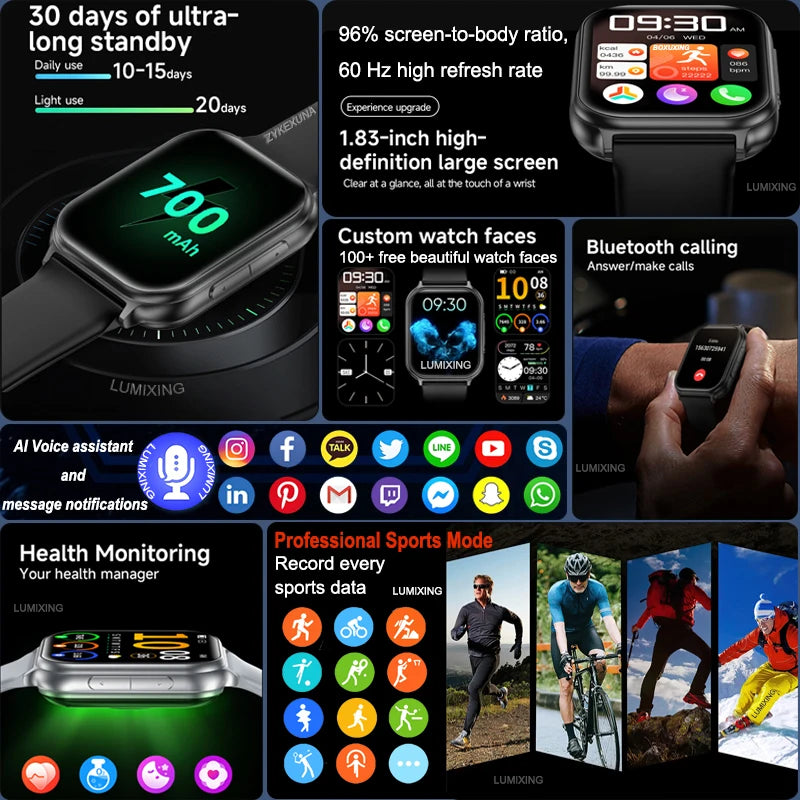2026 New Smartwatches for Men and Women, Sports Fitness Tracker, IP68 Waterproof, Built-in 24H Heart Rate, 700 mAh Battery, Call Smart Watch