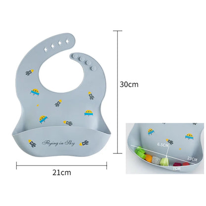 Baberos impermeables para niños, alimentación de bebés, cosas para comer, silicona suave, estampado de dibujos animados de animales, baberos ajustables para probar y alimentar al bebé