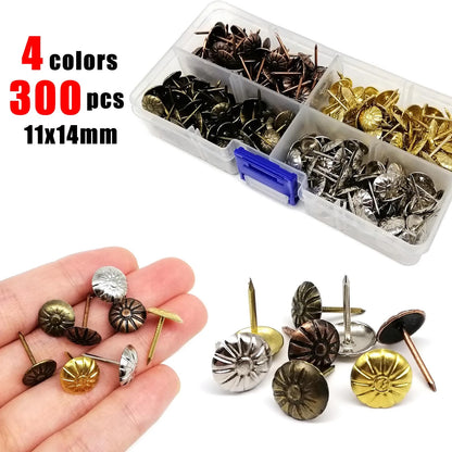 200/300pcs Diameter 11mm Wooden Jewelry Gift Wine Case Box Sofa Decorative Tack Stud Upholstery Nail Pushpin Doornail Box Packed