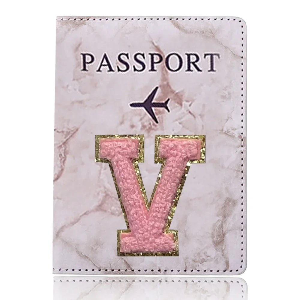 Fashion Passport Protective Cover, Embroidery Letter Pattern Travel Passport Holder, Wallet Gift PU Leather Card Case Cover Unisex