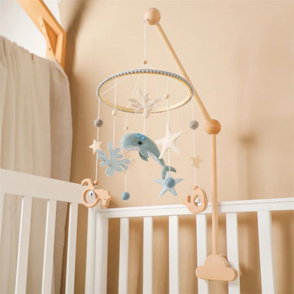 Newborn Baby Rattles Toys, 0-12 Months Soft Felt Whale Bed Bell Infant Mobile Crib Hanging Musical Carousel Toy, Boys Girls Gift