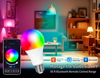 Tuya Smart Bluetooth Bulb E27 220V 9W 15W 18W Color Changing Smart Home RGB Lamp, Smart Life APP Control Dimmable Timer