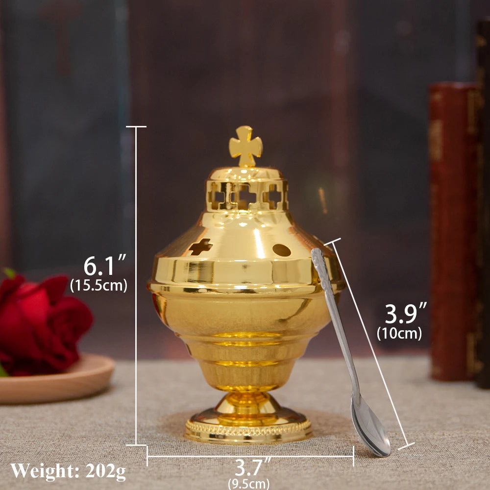 Church Supplier, High Polished Gold Plated Hanging Incense Burner, Orthodox Censer, Church Home Decoration Catholic Chalice, HTISOK