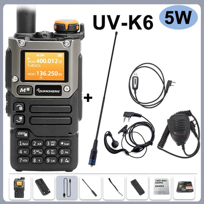 Quansheng UV-K6 Walkie Talkie 5W Radio de banda aérea Carga tipo C UHF VHF DTMF FM Scrambler NOAA Frecuencia inalámbrica Radio CB de dos vías