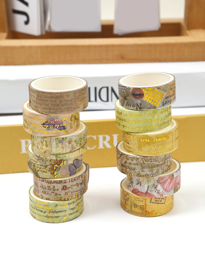Creative Floral Hot Foil Washi Tape Set, 12 Rolls Decorative Masking Tape for Scrapbooking, Journaling, DIY Gift Supplies
