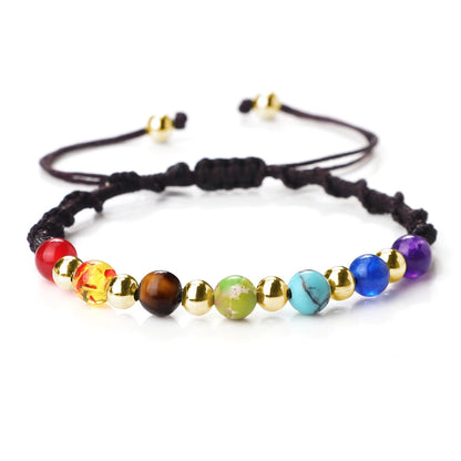 Reiki 7 Chakra Bracelet, Natural Stone Rope, Braided Yoga Healing Gold Color Copper Beads Bracelets & Bangles Meditation Jewelry