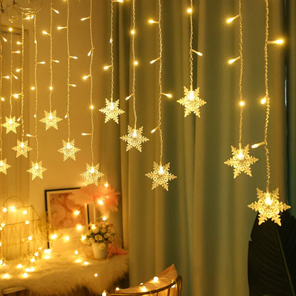 3.2M Christmas Snowflake LED String Lights, Flashing Fairy Curtain Lights, Waterproof for Holiday Party Wedding Xmas Decoration