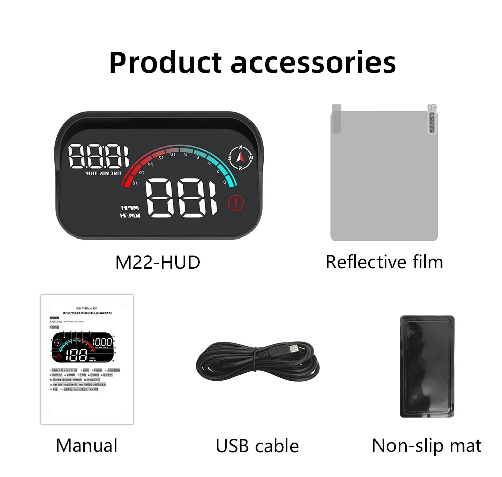 Car HUD, Head Up Display, Universal Digital GPS Speedometer, HD LCD Projection On Glass Windshield Projector for All Cars, M22