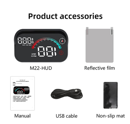 Car HUD, Head Up Display, Universal Digital GPS Speedometer, HD LCD Projection On Glass Windshield Projector for All Cars, M22