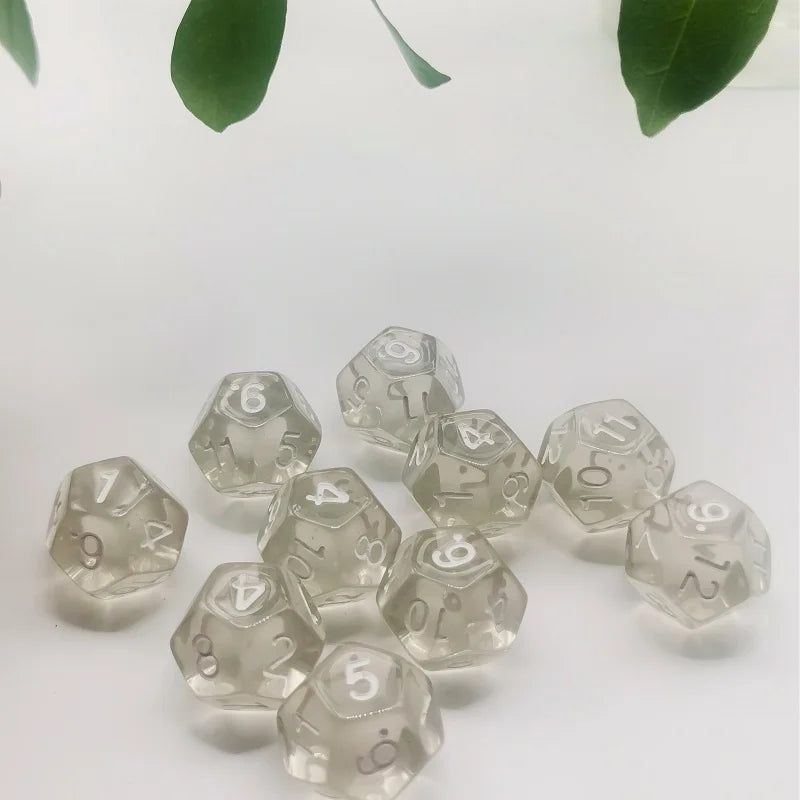 D12 12 Faces DND Dice Transparent Acrylic 12 Side Dice Set Polyhedral TRPG, Mtg, Rpg, Dice for DND or COC Game, 10PCs per Set