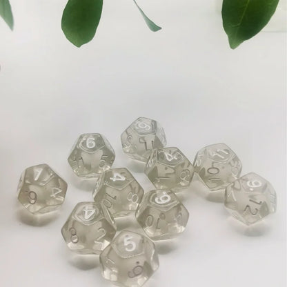 D12 12 Faces DND Dice Transparent Acrylic 12 Side Dice Set Polyhedral TRPG, Mtg, Rpg, Dice for DND or COC Game, 10PCs per Set