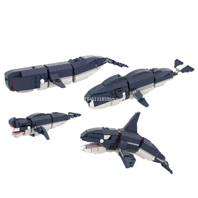 MOC Marine Animals Shark Whale Megalodon Building Blocks Set Deep Sea Rescue Fish Bricks Educational Assembly Model Toys Gifts