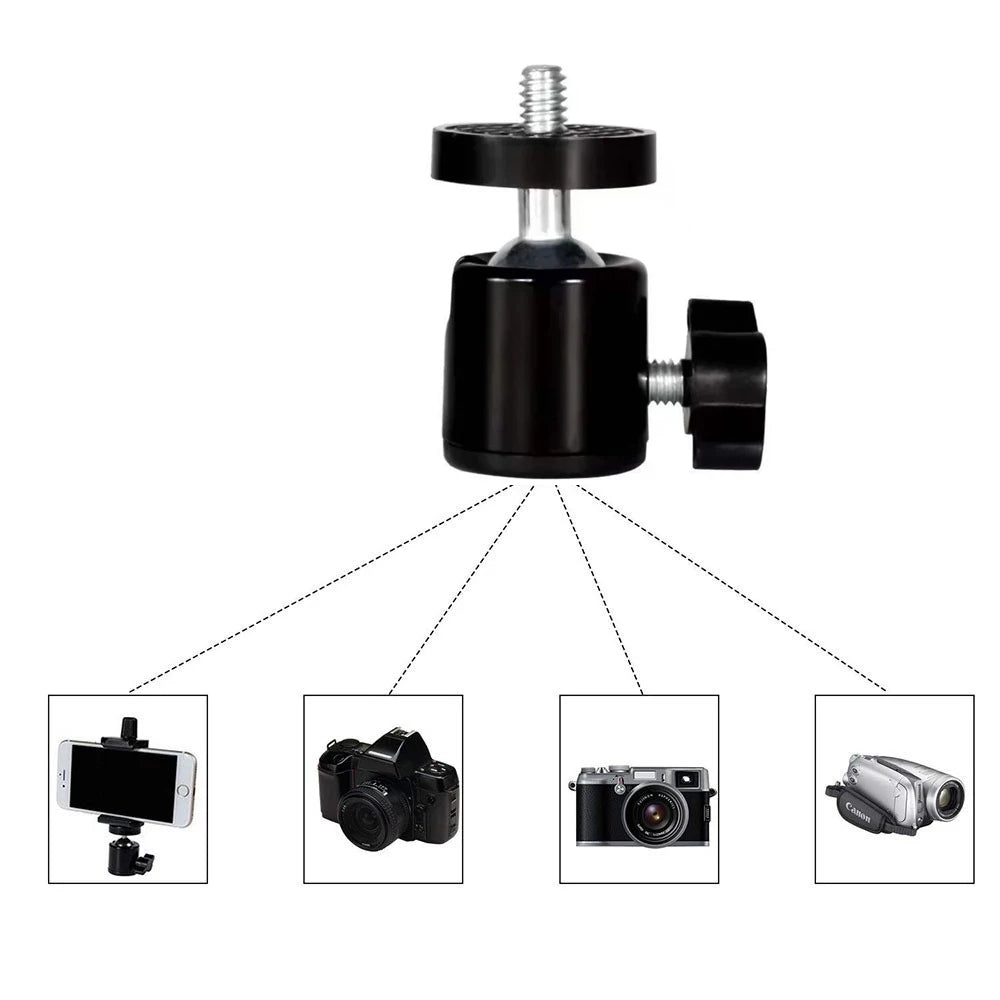 Mini Ball Head 360° Rotating Mount with 1/4" Screw Tripod Swivel Adapter for DSLR Cameras Tripods Monopods Live Streaming Light