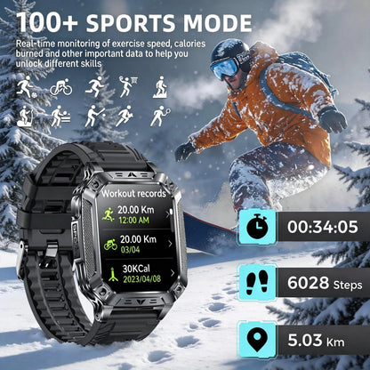 2026 Military outdoor SmartWatch Fitness Clock Men 2.01 inch AMOLED Screen 1400mAh Battery Flashlight Call Waterproof Smart Band