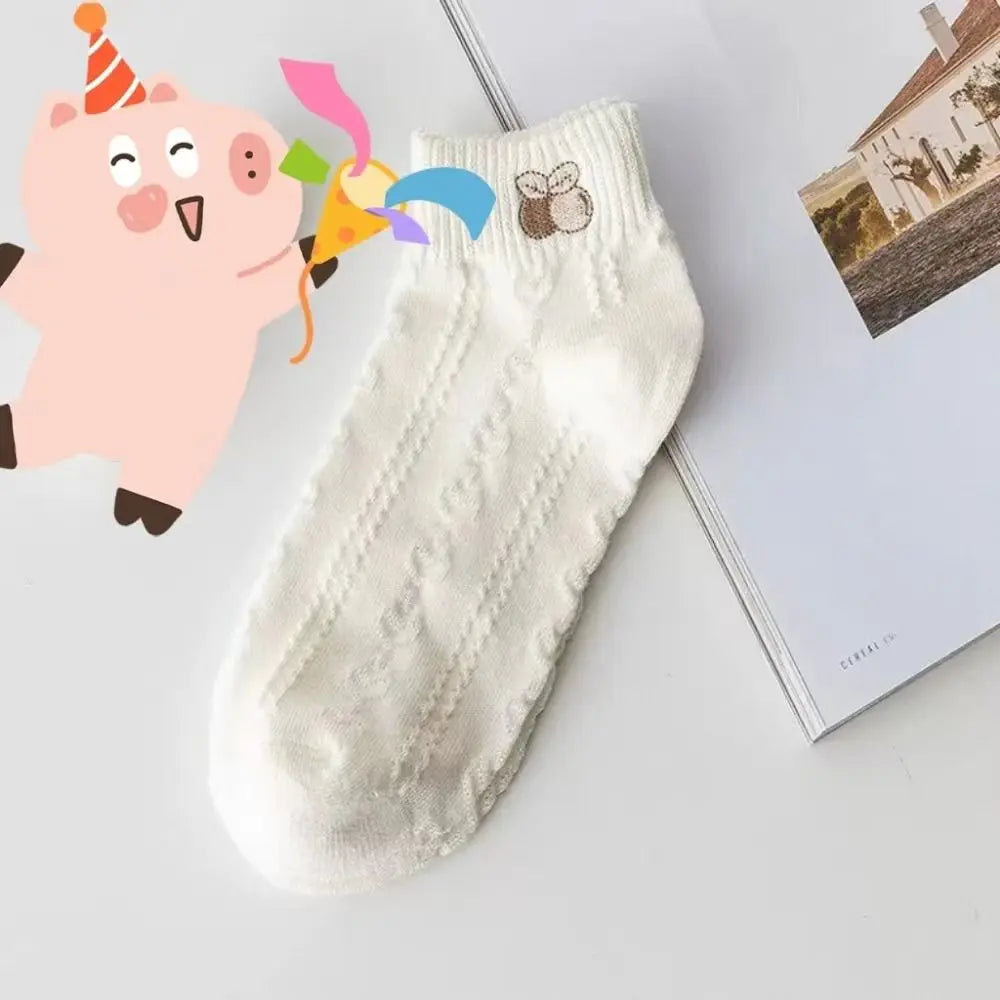 Cotton Women's Socks Frilly Ruffle Socks Spring Summer Casual Ankle Short Boat Socks Loose Knit Solid Color Mid-Calf Socks