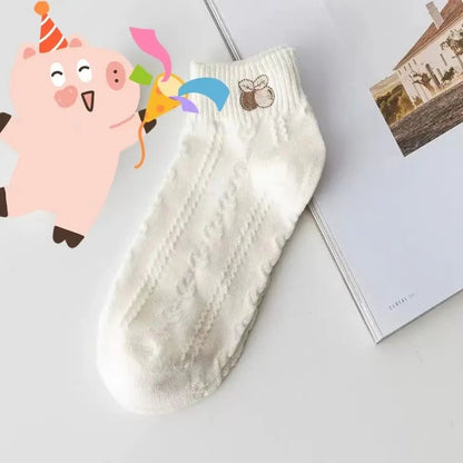 Cotton Women's Socks Frilly Ruffle Socks Spring Summer Casual Ankle Short Boat Socks Loose Knit Solid Color Mid-Calf Socks