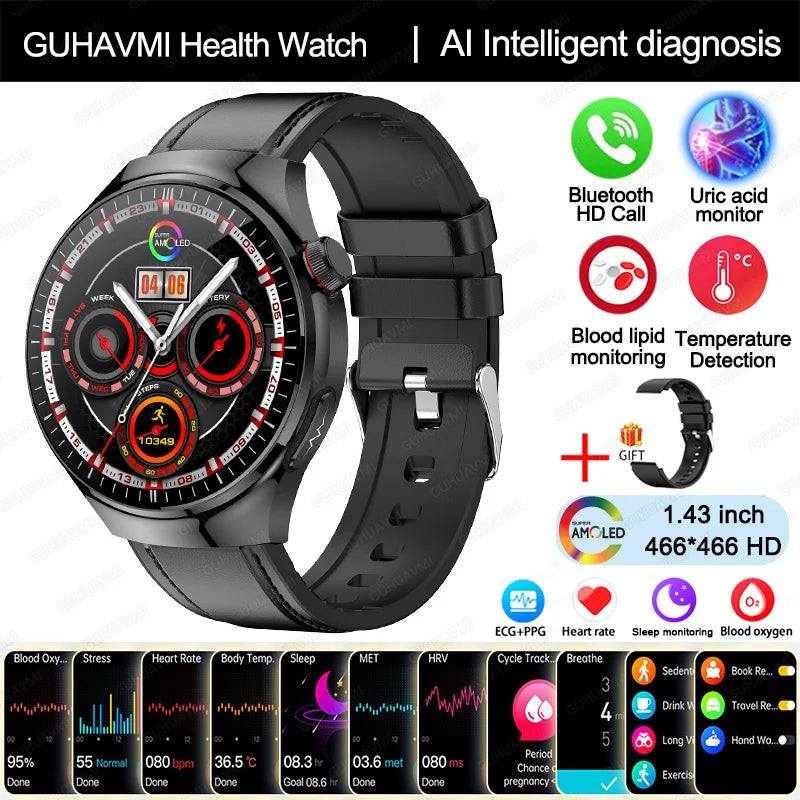 New Nursing Grade Smart Watch, Blood oxygen Blood Lipid Uric Acid ECG+PPG Body Temperature Bluetooth Call Health Smartwatch, Apple Health