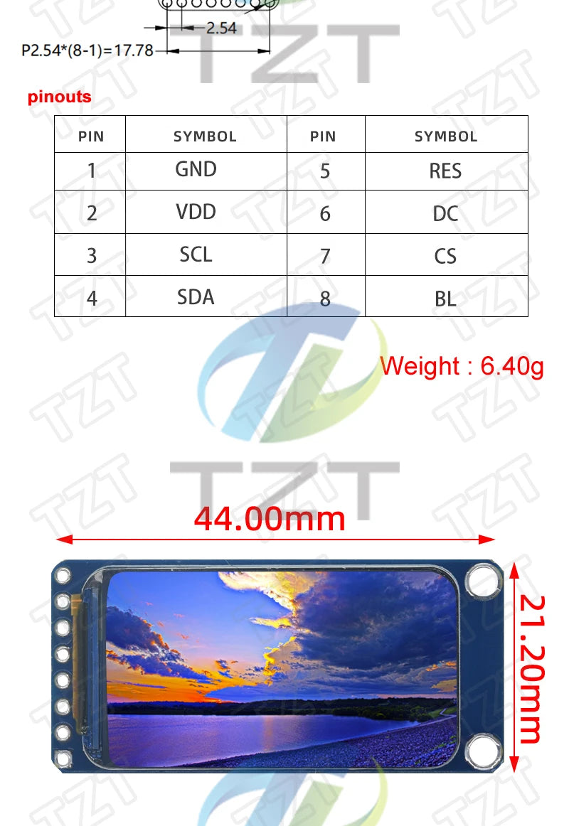 TZT 1.47" 1.47 Inch 172x320 SPI Full Color TFT HD IPS Screen LCD LED Display Module 172*320 ST7789 Controller 3.3V SPI Interface