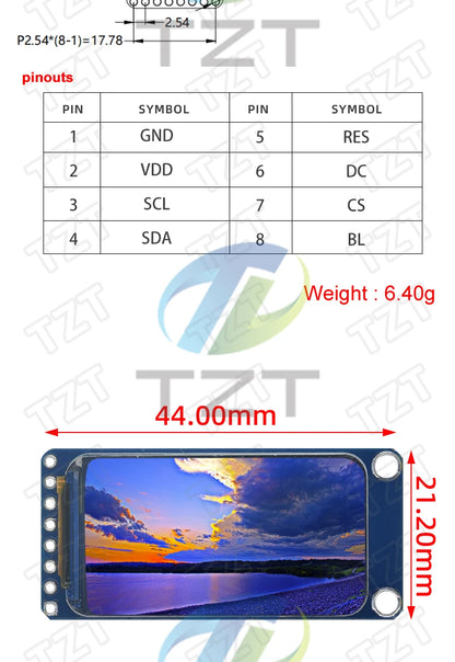 TZT 1.47" 1.47 Inch 172x320 SPI Full Color TFT HD IPS Screen LCD LED Display Module 172*320 ST7789 Controller 3.3V SPI Interface