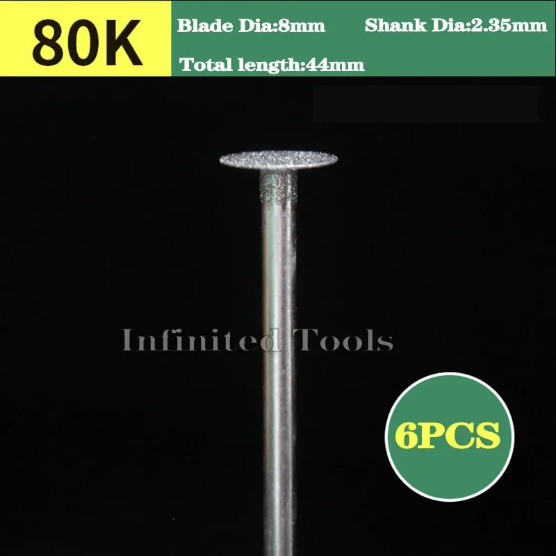 6PCS 2.35mm Shank Grinding Bit Ultra-Thin T Head Diamond Mounted Point Stone Jade Carve Polish Engrave Tool 0.5mm-8mm