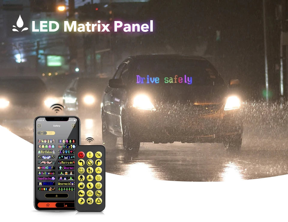 Car Decor Advertising Logo Lights Outdoor LED Matrix Pixel Scrolling Screen DIY Customize Patterns, Animations, Text Warning Light