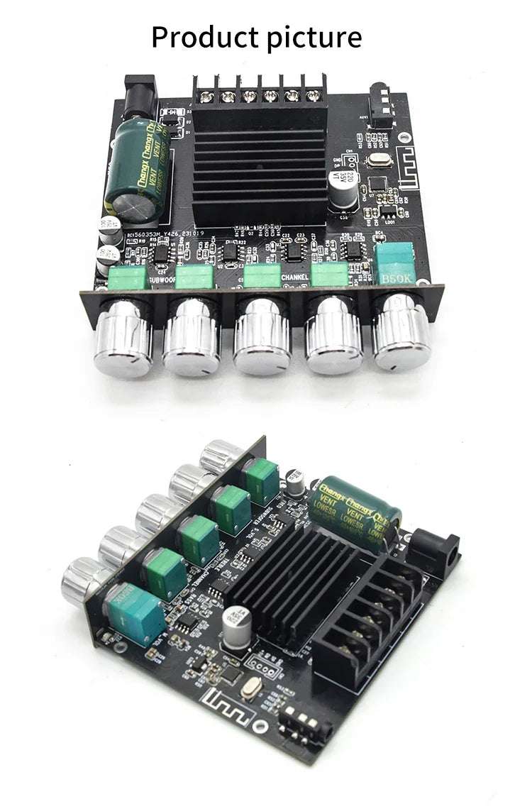2.1 Channel Bluetooth 5.0 Subwoofer Amplifier Board 50W x 2 + 100W Power Audio Stereo Amplifier Board Bass AMP AUX