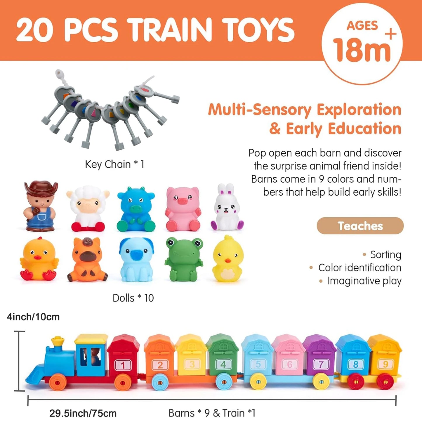 Montessori Train/Surprise Party Gift Set: Toddler Learning Toys, Counting & Sorting Toys, Fine Motor Finger Puppet Games for Kids