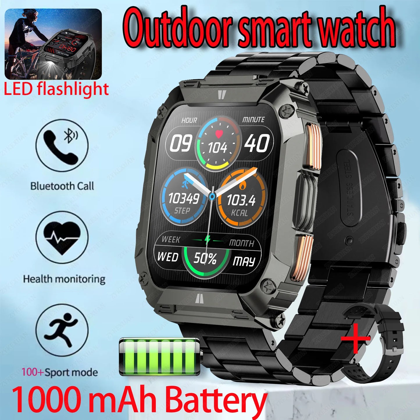 New 1000mAh Battery Smart Watch, 1.95 Inch AMOLED Screen, Men Outdoorsports Watch, IP68 Waterproof Bluetooth Call Sports Smartwatch