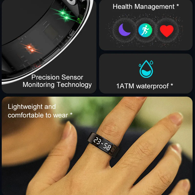 R11C Smart Ring, Men Women, Display Screen Gesture Swipe Video Smartring Waterproof Heart Rate Sleep Monitor Qring for Android IOS