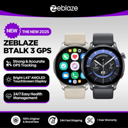 New Zeblaze Btalk 3 GPS Smartwatch 1.43" AMOLED Screen Dual Strap Bluetooth Calling Sports Watch Heart Rate SpO2 Stress Tracking