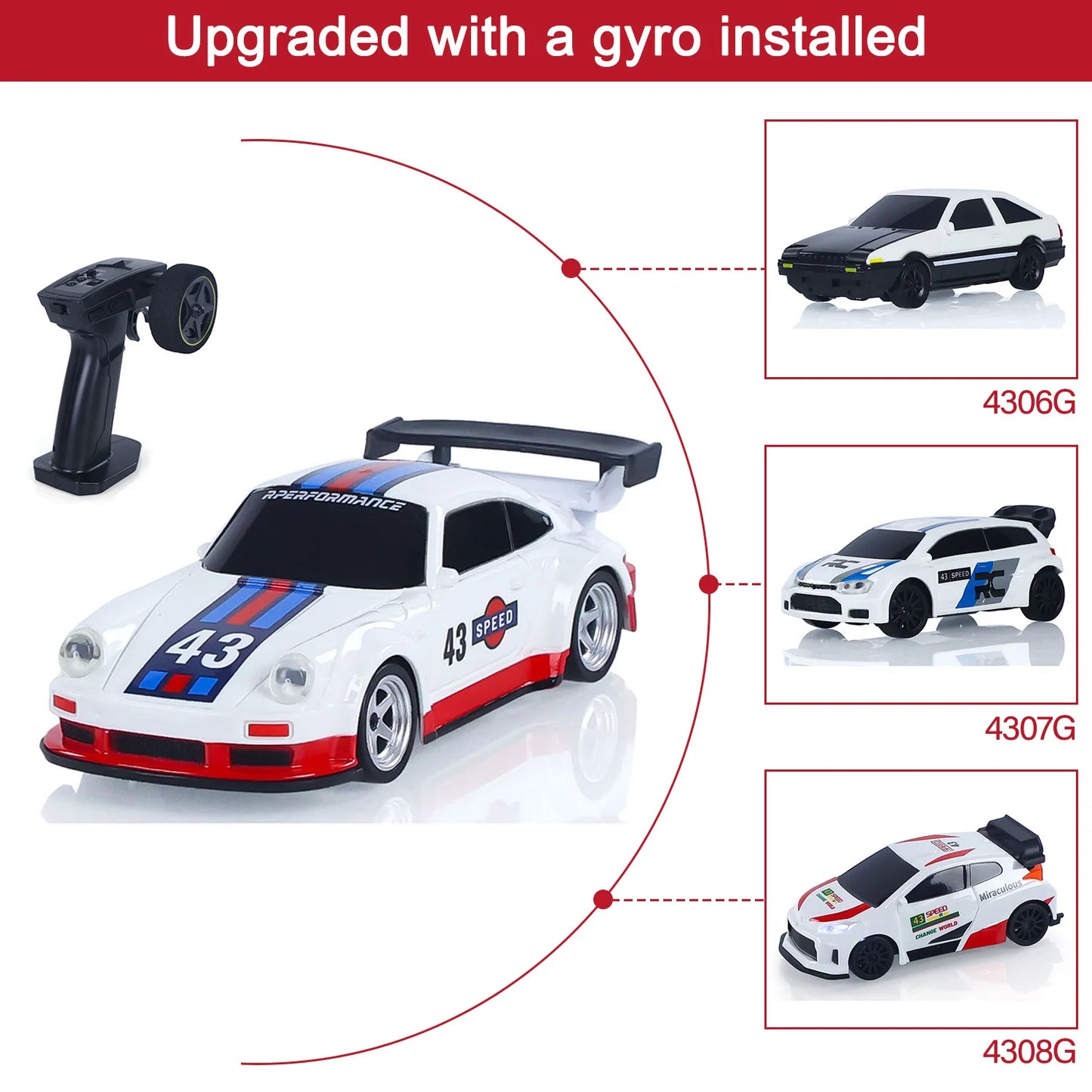 New RC Drift Car, Upgraded Gyro 1/43 Racing RTR 4WD Four-wheel Drive High Speed Radio Control Model 2.4g, Drift Race Car Mini Gift
