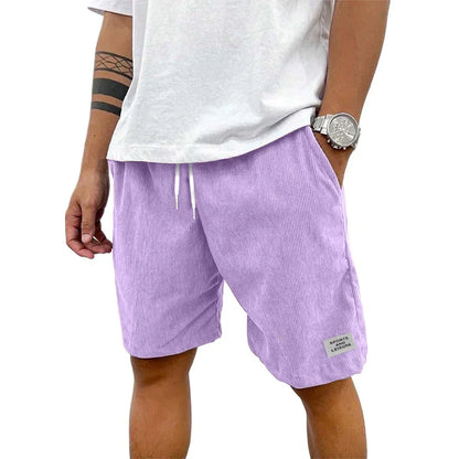 Summer Men's Solid Corduroy Shorts with Drawstring Casual Elastic Waist Fit for Outdoor Daily Activities Streetwear