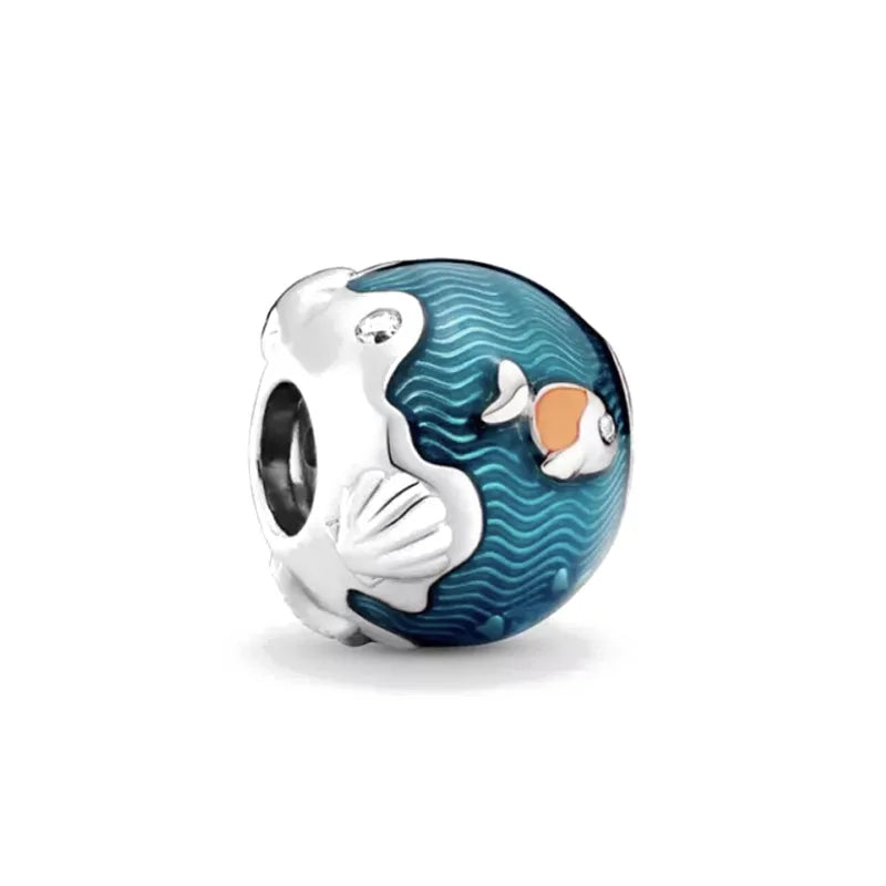 Nuevo colgante de plata 925 compatible con pulsera original, joyas para mujer, serie azul, colgante de pulpo, delfín, búho, camaleón