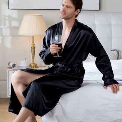 Plus Size 3XL, Men Long Bathrobe Sleepwear, Black Bridegroom Wedding Robe, Spring Summer Sleepwear, Nightwear, Loose Satin Home Wear