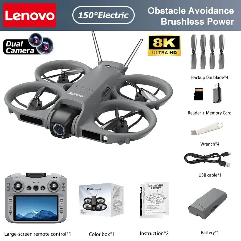 Lenovo Drone 8K Aerial HD Intelligent Avoiding Obstacle with Larger Screen Remote Control Folding Brushless Power GPS Drone