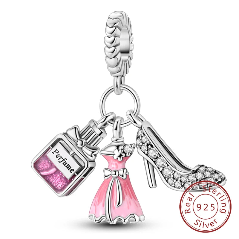 Dijes de plata de ley 925 originales, abalorios de cristal de vino, taza de café, dije colgante para pulseras de mujer, joyería DIY, regalo
