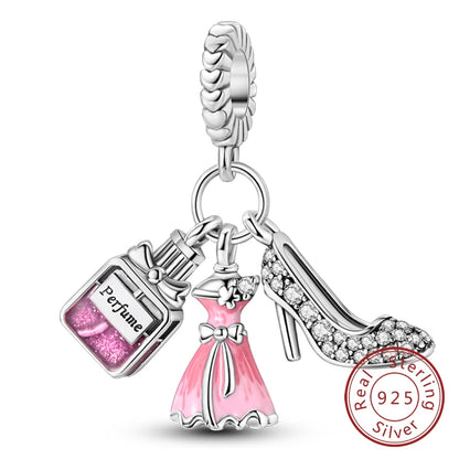 Dijes de plata de ley 925 originales, abalorios de cristal de vino, taza de café, dije colgante para pulseras de mujer, joyería DIY, regalo