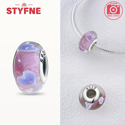 925 Sterling Silver Pink Color Series Beads Heart Flower Murano Glass DIY Jewelry Charms Fit Original Bracelet for Women Fine Gifts
