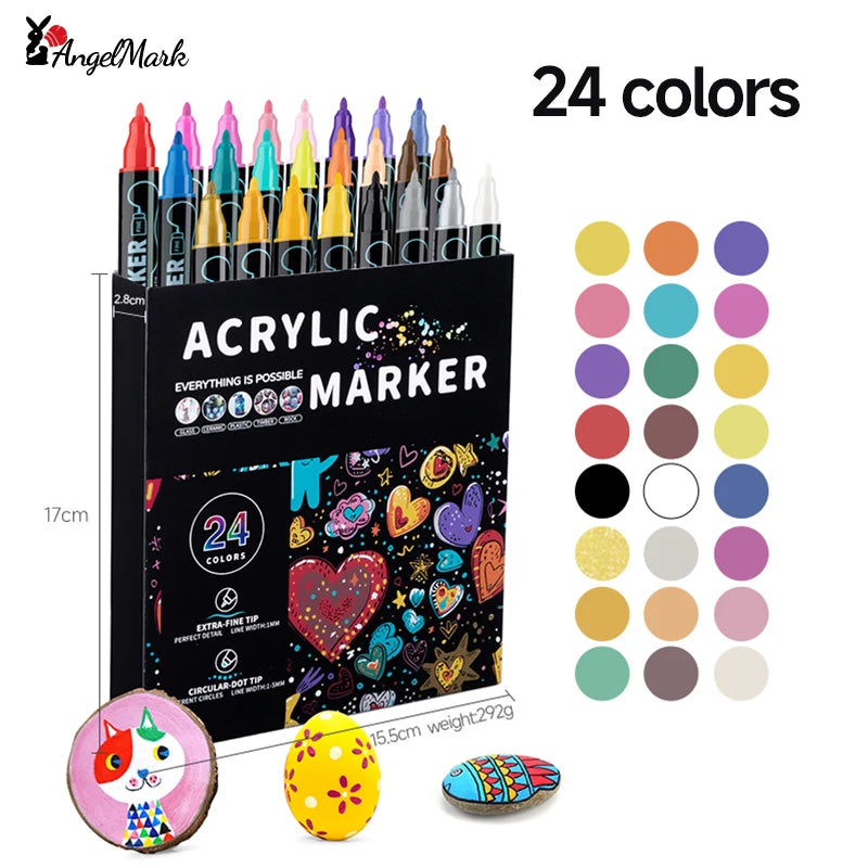 Acrylic Marker Pen, Double Headed Waterproof Art Painting Supplies, School Stationary, Graffiti Drawing 12-72 Colors, ANGEL MARK