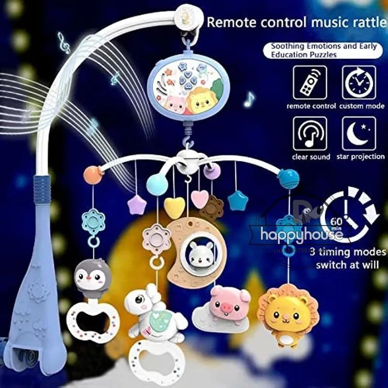 Baby Crib Mobile with Lights Music Projection for Infants 0-6 Months Remote Control Crib Toys for Newborn Baby Mobile for Crib